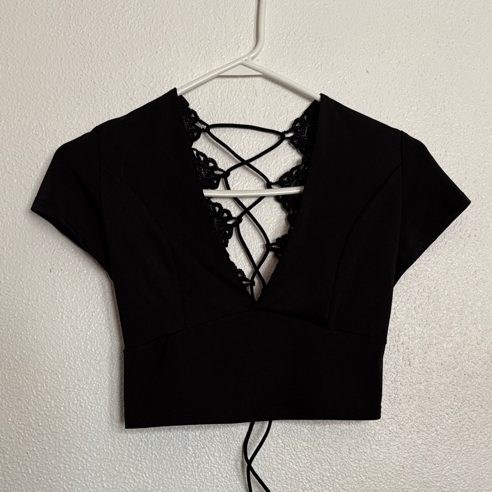 Black Lace-Up Crop Top
